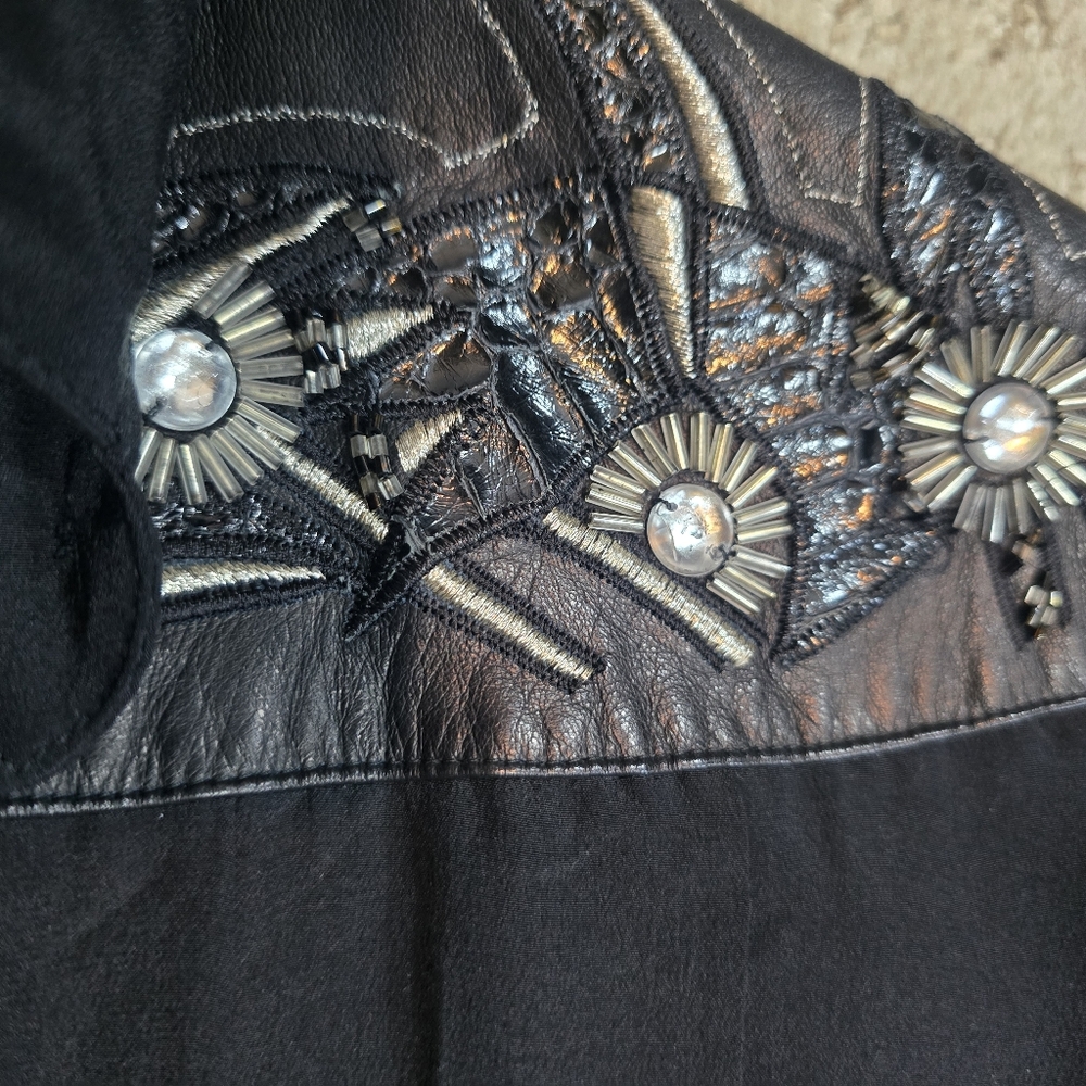 Vintage Western Cowgirl Silk Leather Snakeskin Button Up Blouse Size 8 Rodeo - Picture 6 of 10